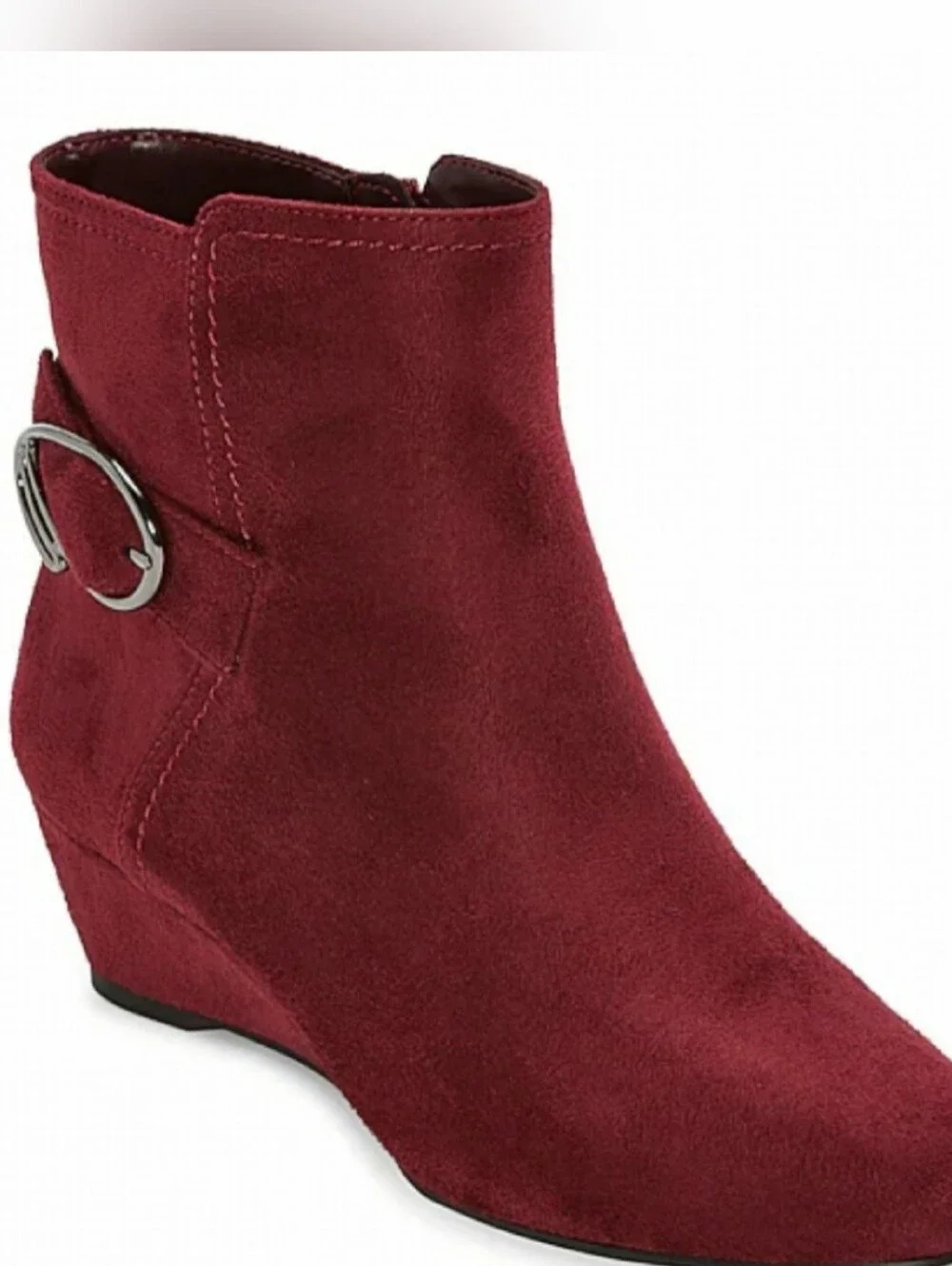 NEW. Burgundy (Wine) Suede Ankle Booties Wedge Heel side zip - Picture 3 of 7